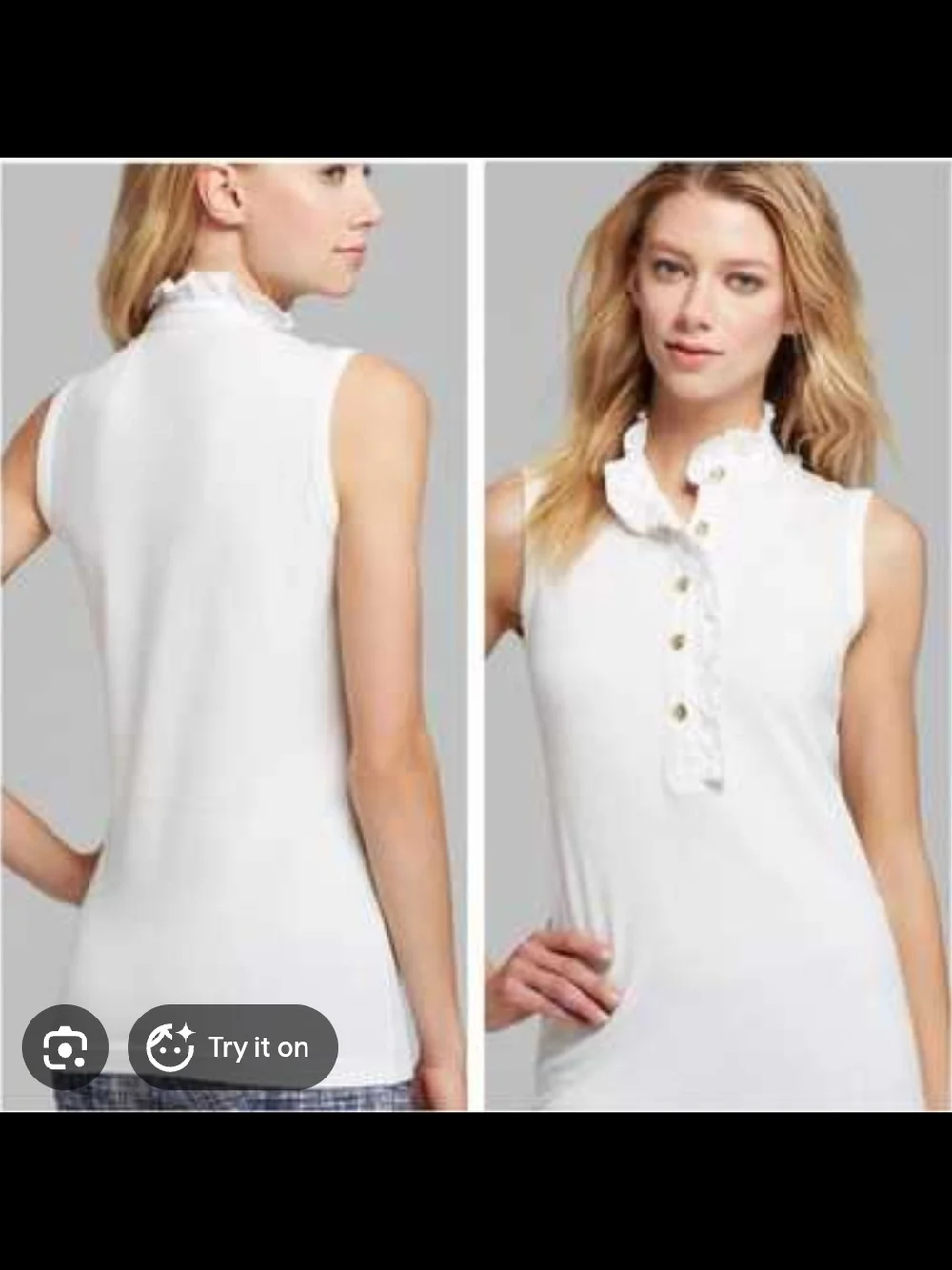 Tory Burch White Sleeveless Ruffle-Neck Button Placket Camisole